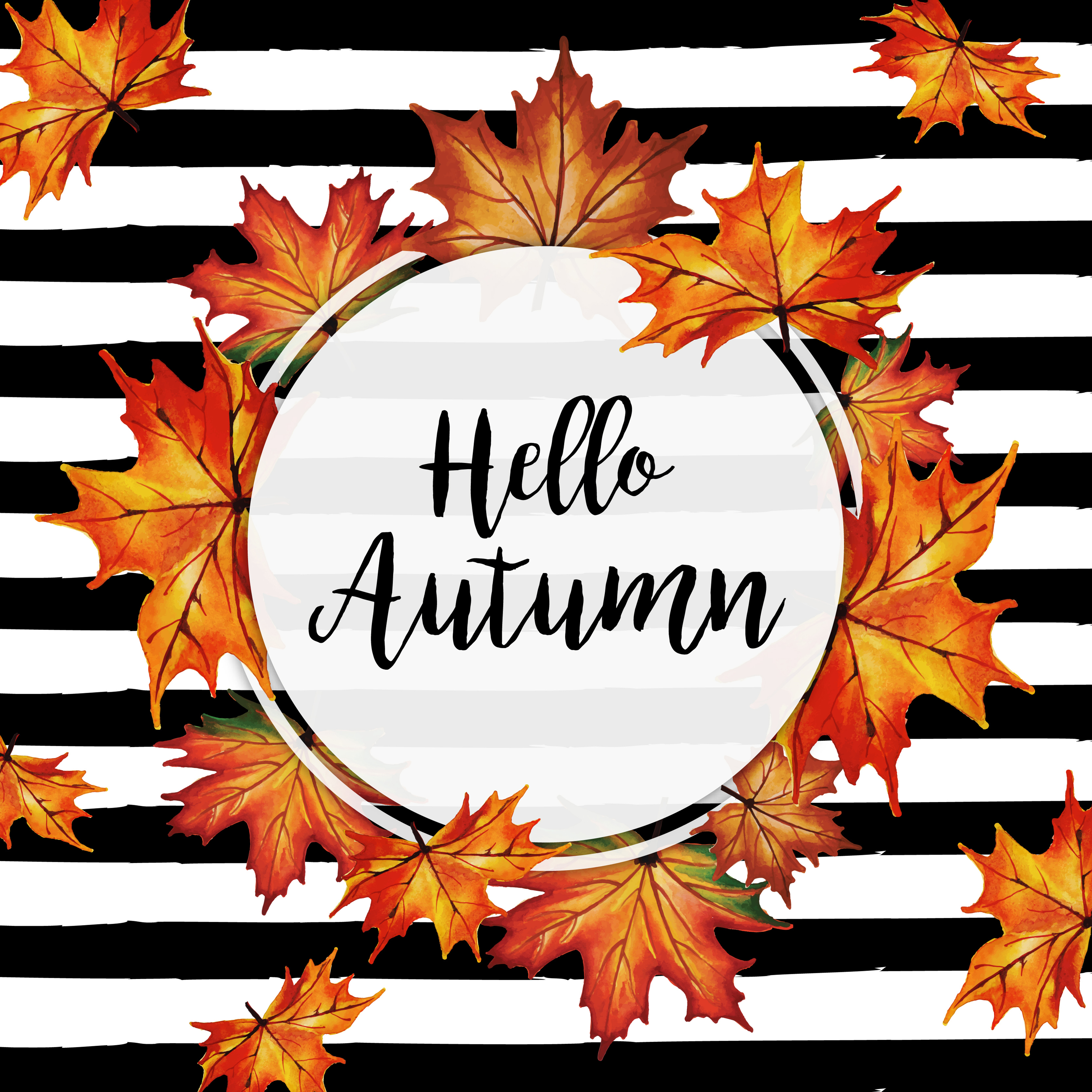 watercolor-autumn-leaves-frame-with-black-stripes-background-vector